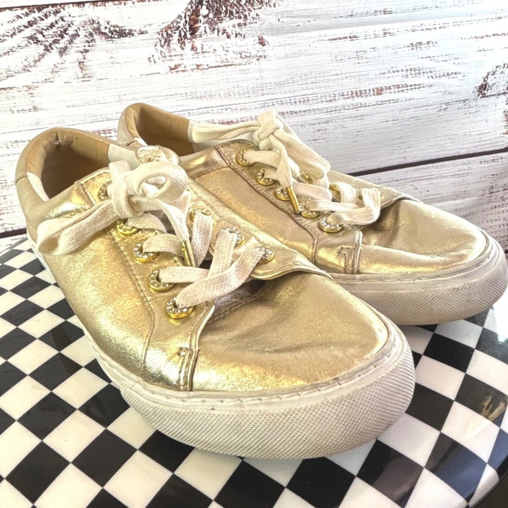 Sneakers Lilly Pulitzer 9M Gold Metallic Leather Rhinestone Eyelet Low Top